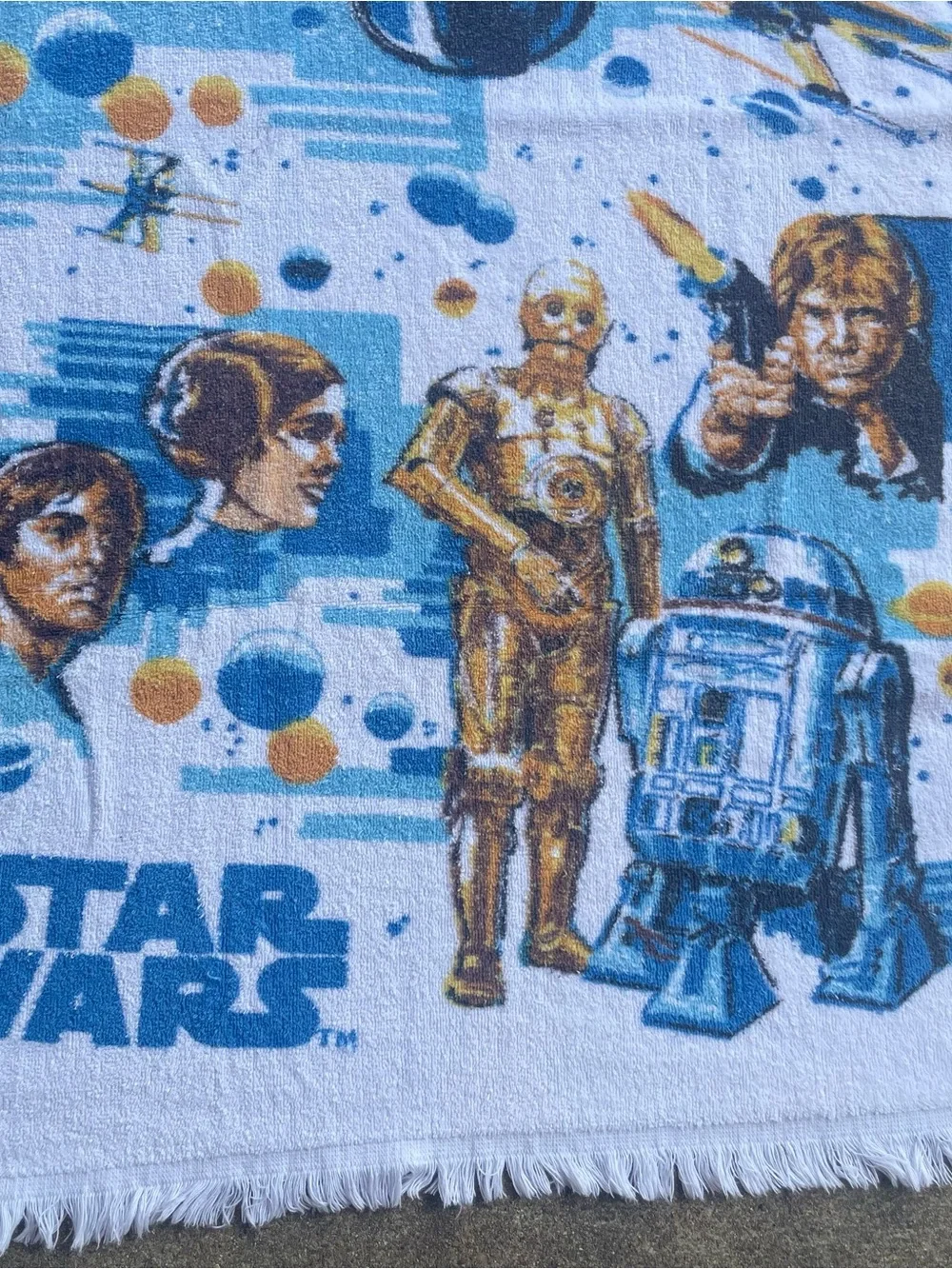 VTG 70's RARE Blue Star Wars Darth Vader Han Solo Bath Beach Towel 42x25